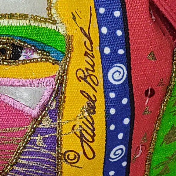 Laurel Burch Red Tote Bag Cat Print Sequins w/Tag & Block Sun N Sand Vintage - Picture 4 of 16